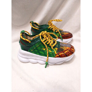 Versace Medussa Chain Reaction Sneakers Women Sz 7 Green Tropical Euro 37 Chunky
